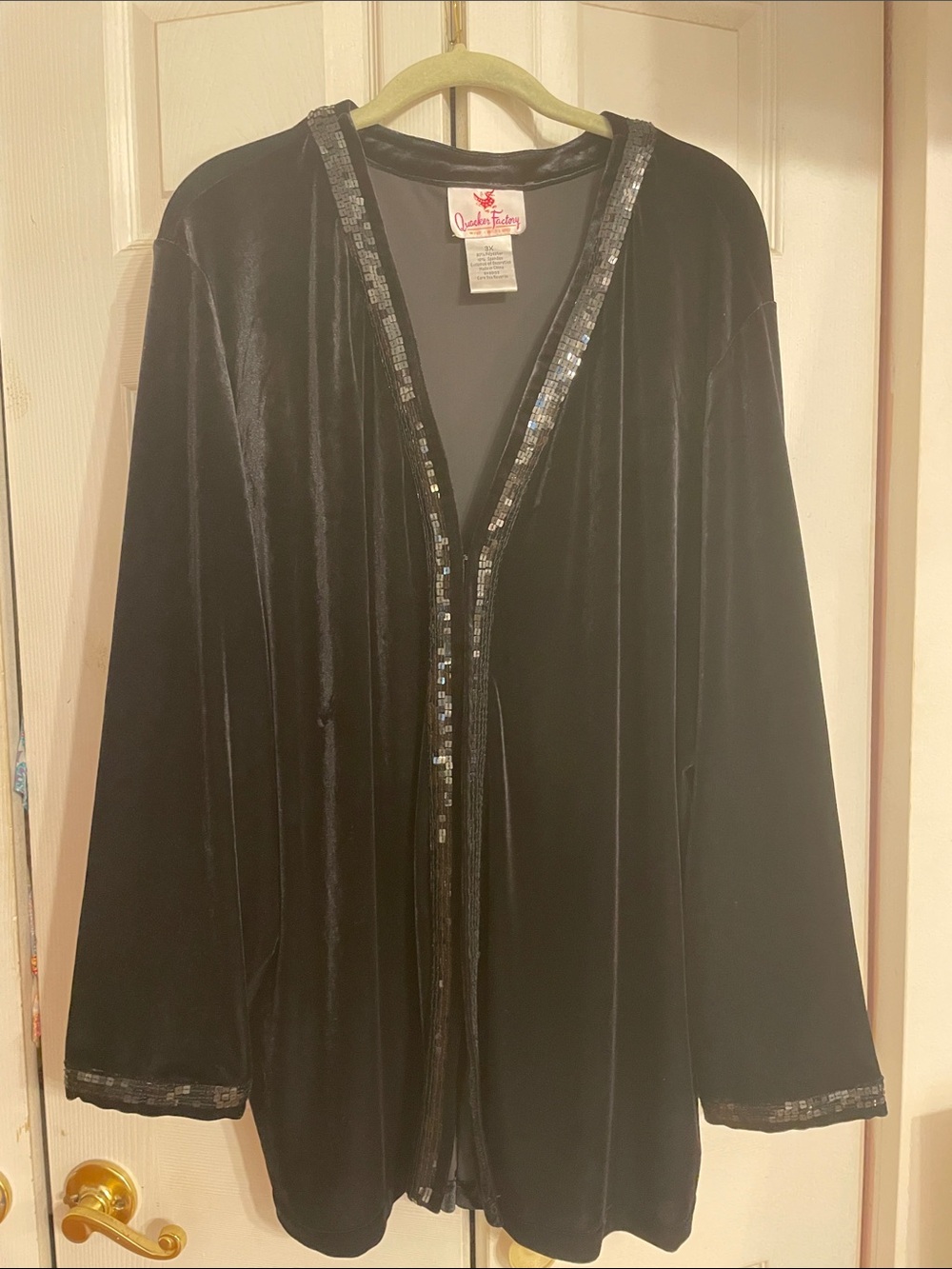 Quacker Factory Black Velvet Sequin-Edge Jacket 3x